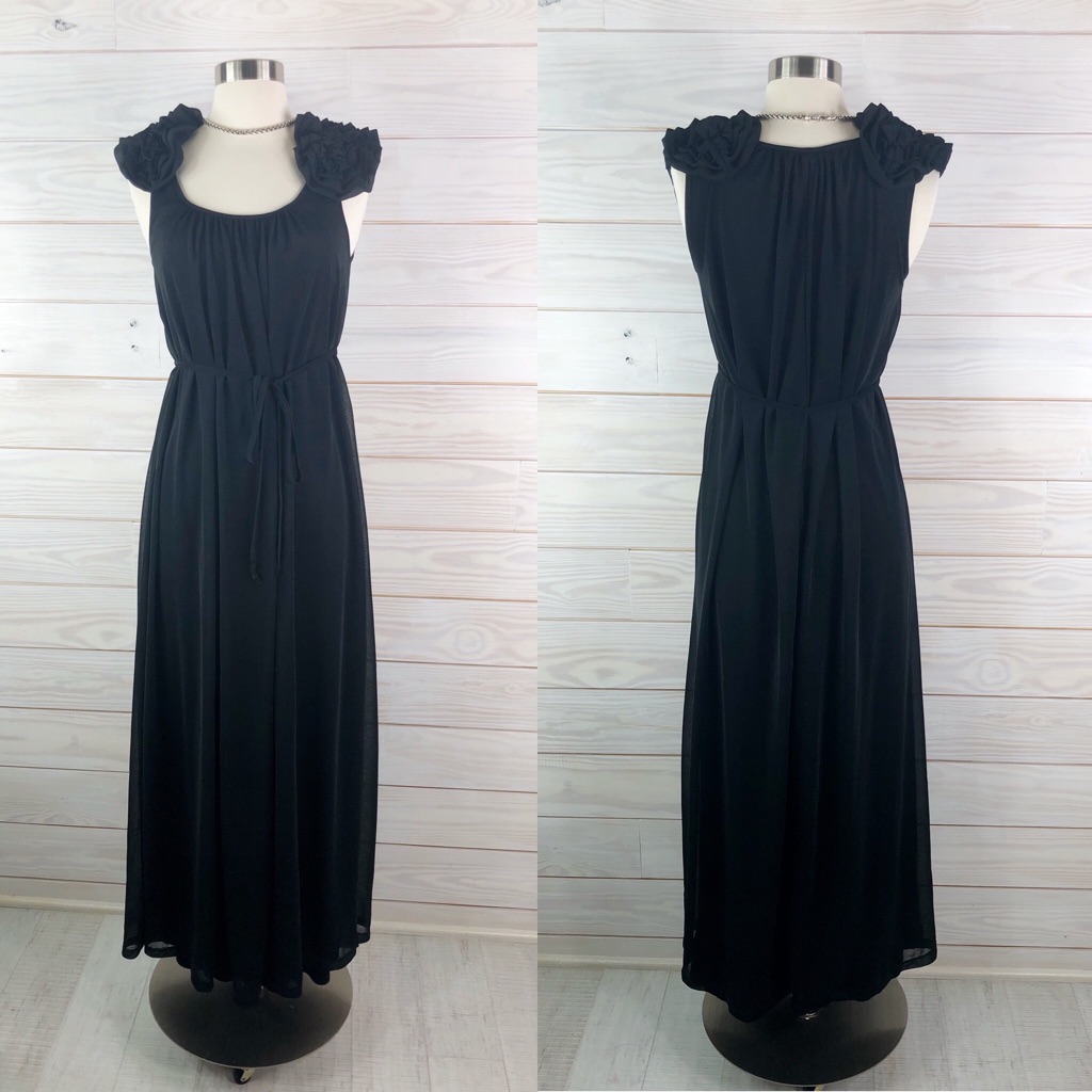 H & M Maxi Dress Ruffle Shoulder Black Size Xs